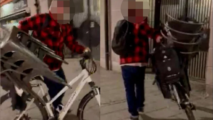 Den 32-årige mannen filmades av ett vittne när han stal fyra stolar från en utesevering. (Bilderna är hämtade ur förundersökningen.) 