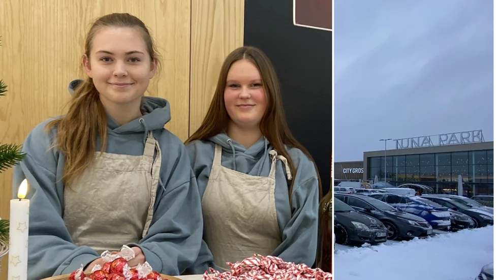 Tilde Bergquist och Cornelia Berg från Eskilstuna United serverar glögg och pepparkakor.