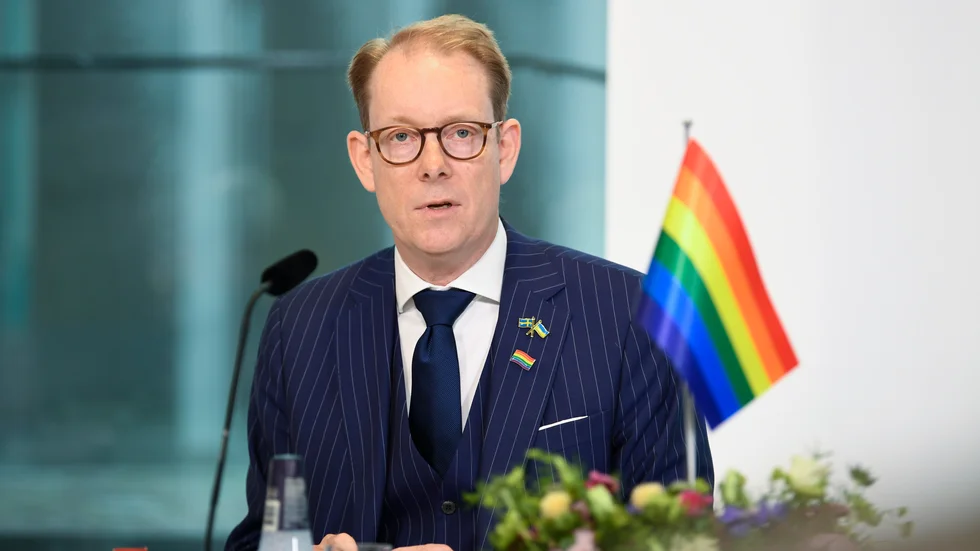 Utrikesminister Tobias Billström (M) vid regeringens sommarfika med journalister.