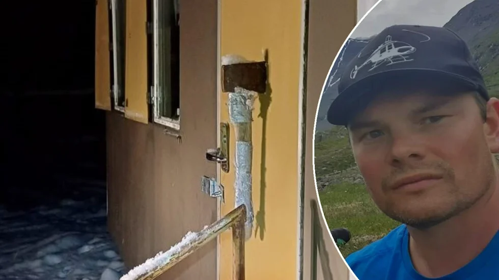 Familjen Piraks raststuga där någon huggit fast en yxa i dörren. "Vem gör någonting sånt". 