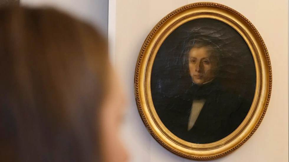 Porträtt av Frederic Chopin på Chopinmuseet i Warszawa. Arkivbild.
