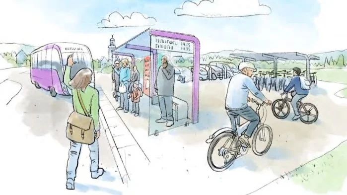 Kombinationsmöjligheterna mellan olika trafikslag ska vara goda, framgår det av programmet. Här mellan cykel och buss.
