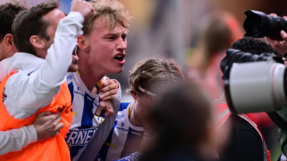 Göteborgs Laurs Skjellerup jublar efter sitt 2–0-mål mot Gais.
