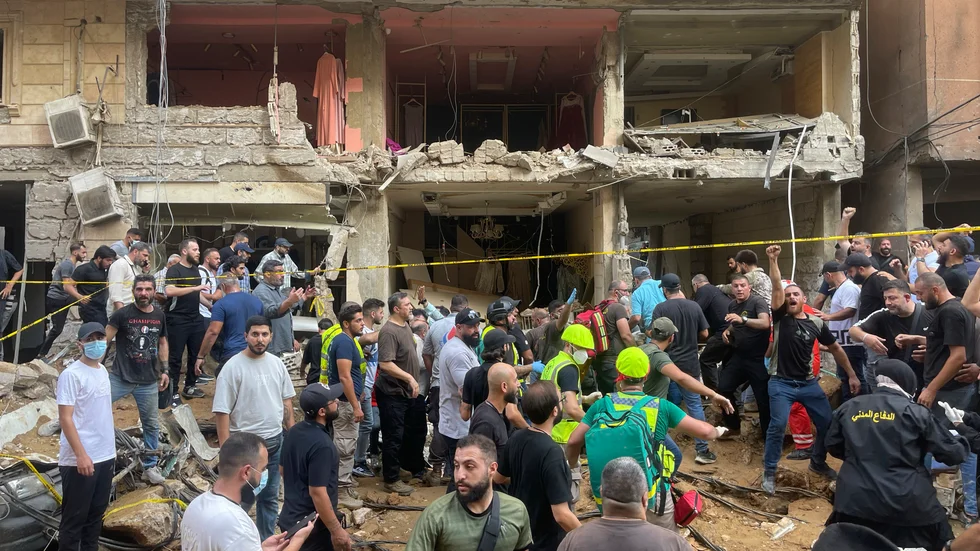Förstörelsen är stor efter Israels attack i en förort i södra Beirut.