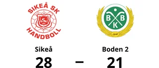 Förlust för Boden 2 mot Sikeå med 21-28