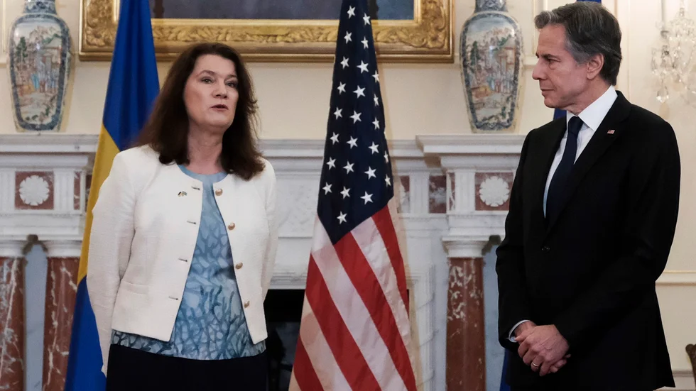 Utrikesministrarna Ann Linde (S) och Antony Blinken inför onsdagens möte på det amerikanska utrikesdepartementet.