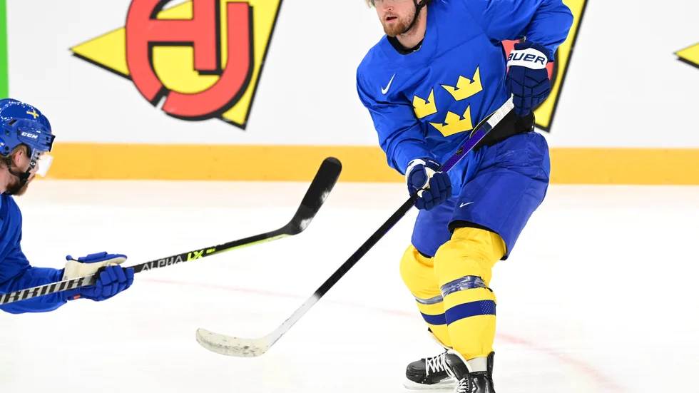 William Nylander under Tre Kronors matchvärmning inför söndagskvällens VM-match mot Norge.