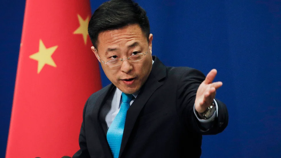 Zhao Lijian, talesperson för Kinas utrikesdepartement, under en presskonferens i Peking i februari.