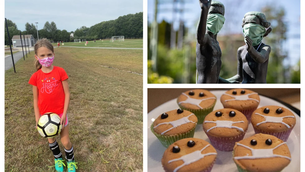 Munskyddsdebatten finns över hela världen. Inte minst i USA.Elise Gerth (t.v), 7, följer reglerna om munskydd i Massachusetts. Alla från 2 år uppmuntras att bära dem medan det är obligatorisk från 6 års ålder.