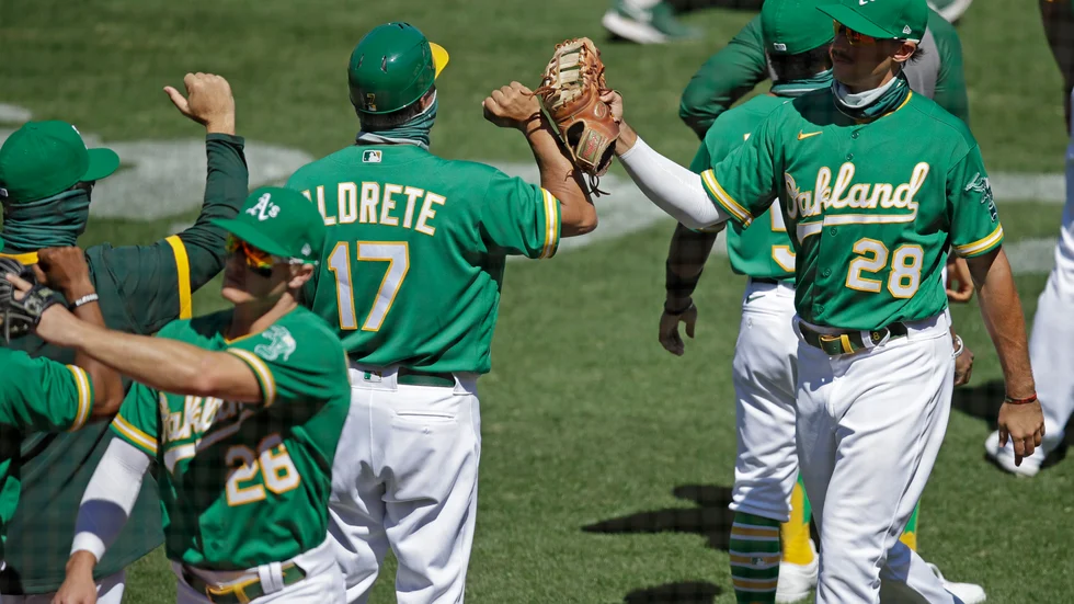 Oakland Athletics besegrade Texas Rangers. Tränaren Ryan Chistenson firade med en nazihälsning. Arkivbild.