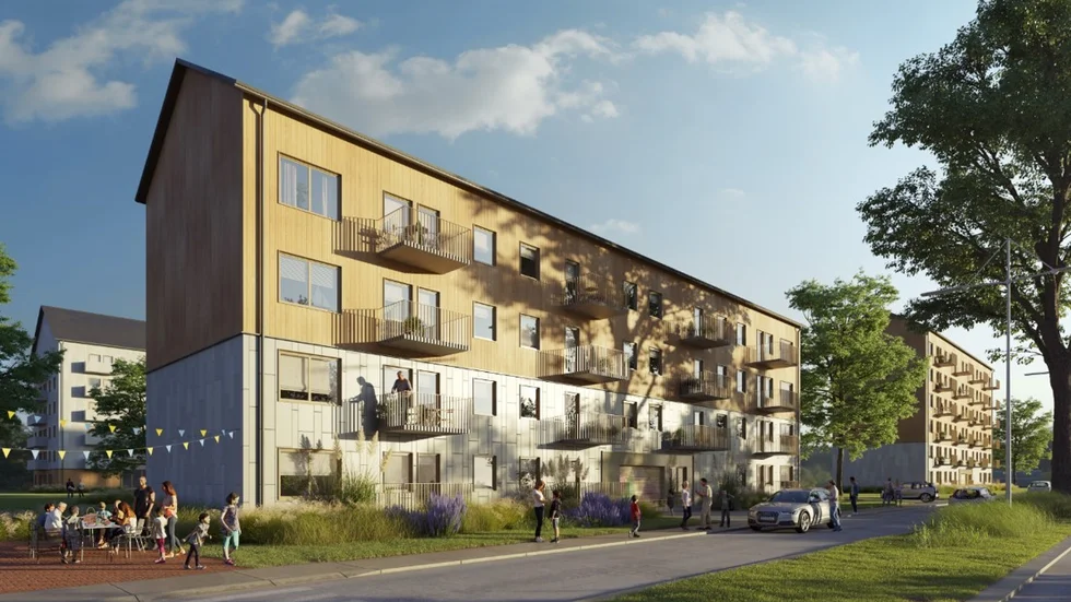 Stångåstaden har sökt bygglov för ett så kallat kombohus med en stomme av trä. Det blir tre våningar med sammanlagt 57 lägenheter.