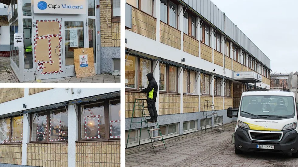 Skadegörelsen i Berga centrum, där 18 fönsterrutor till vårdcentralen och folktandvården krossades, är omfattande och kommer att ta cirka tre veckor att åtgärda.