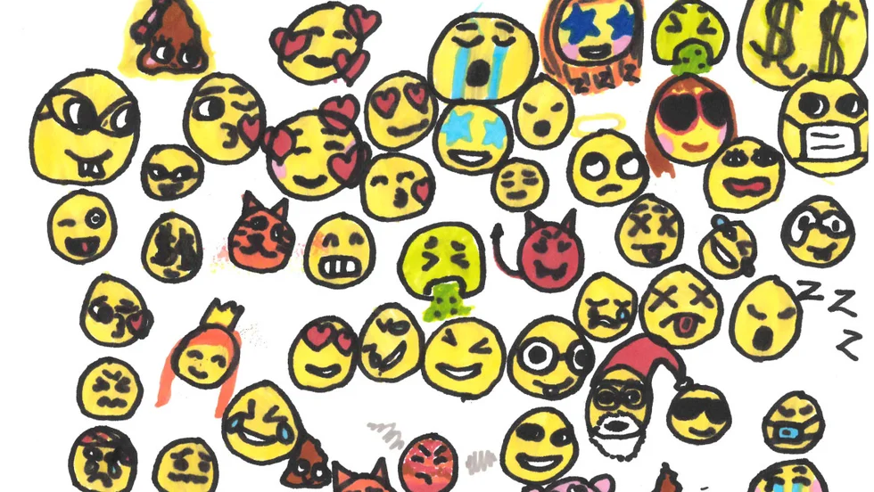 Massor av emojis. Den här fina teckningen kommer från nioåriga Molly Hed i Boden.