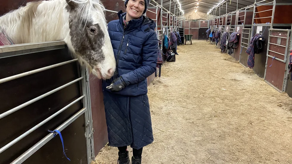 Stallchef Emily Doyle hoppas att hästen Hedenhös ska slippa bli rädd för nyårsraketer, även om just den här hästen besitter ett väl utvecklat inre lugn.