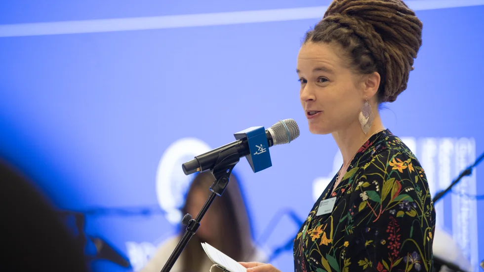 I fjol talade kulturminister Amanda Lind (MP) på Bokmässan i Göteborg. I år deltar hon i en strömmad invigningsceremoni från Fotografiska i Stockholm. Arkivbild.