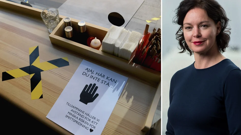 De branscher i länet som drabbats värst av coronapandemin är hotell och restauranger, där sju procent av de anställda varslats om uppsägning under andra kvartalet i år. Till höger Anna-Lena Holmström