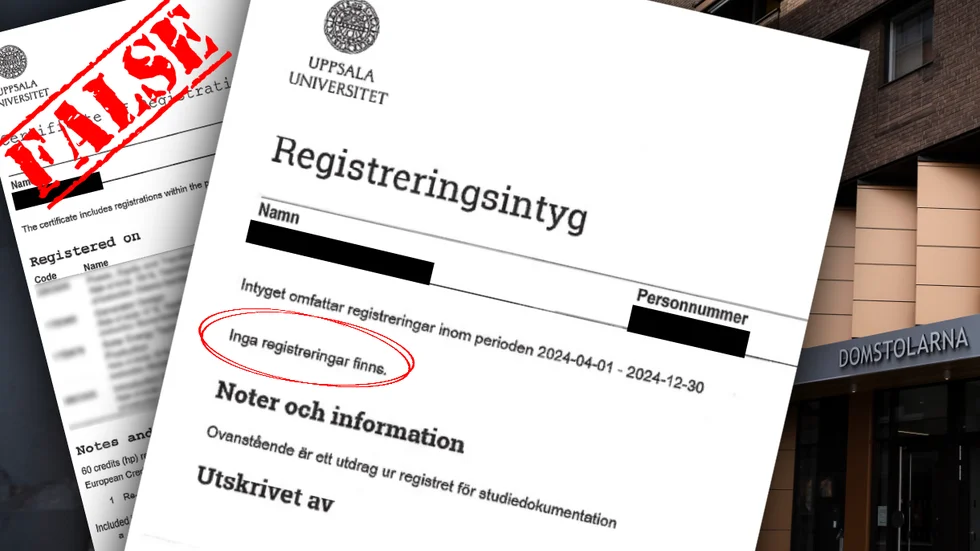 Enligt en handledare på Uppsala universitet såg den förfalskade handlingen ut som den äkta, bortsett från att det inte framkom vem som utfärdat den. Bilden är ett montage.