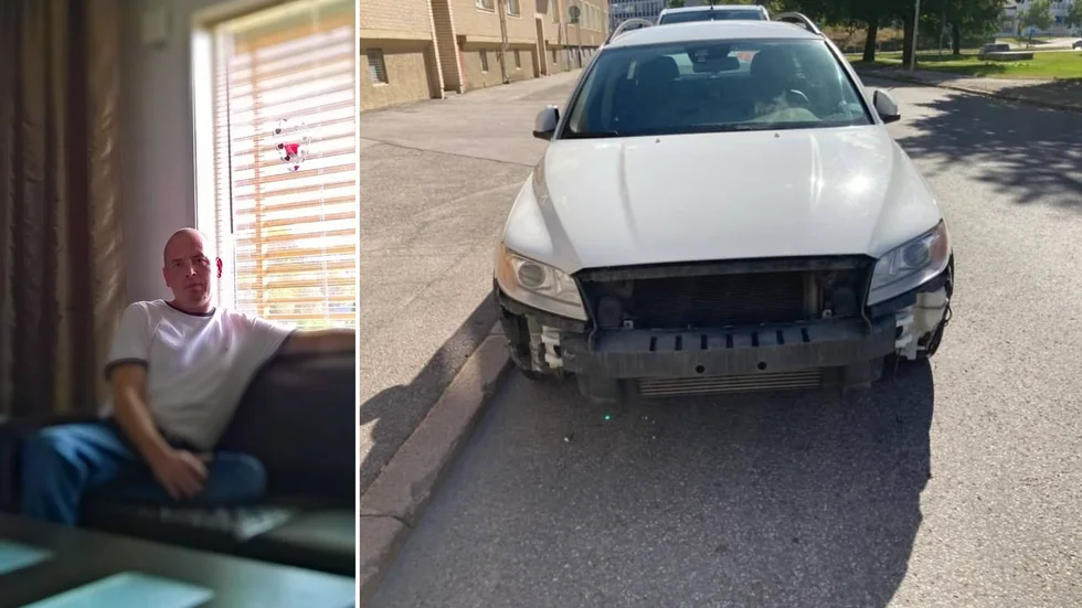 Tulvo Metskülas Volvo är en av alla vars front blivit stulen i veckan.