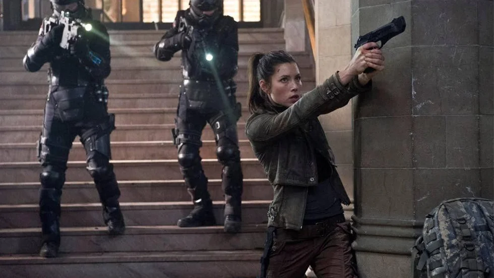 Det är mycket action i nya "Total recall". Men filmen är förutsägbar. Jessica Biel spelar en av rollerna.
Foto: Sony pictures