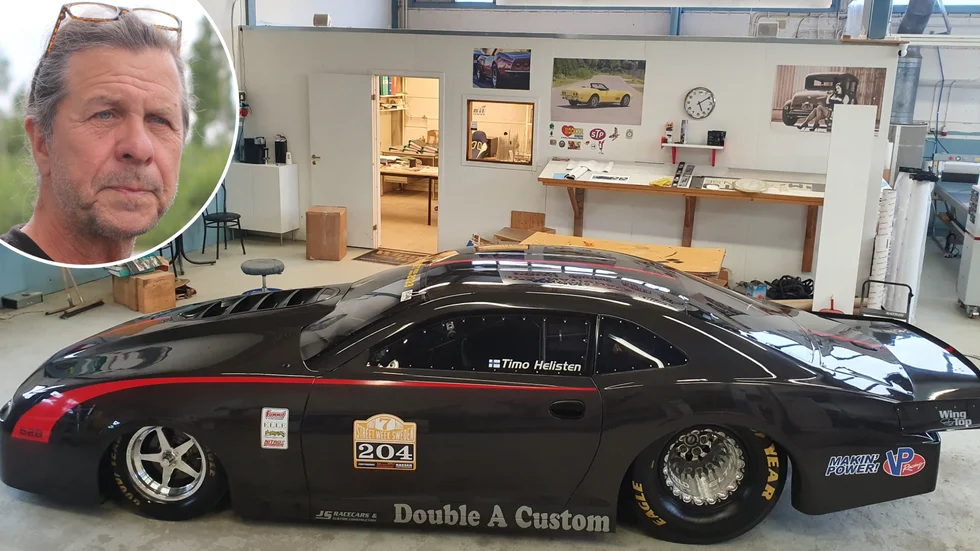 Timo Helisten och hans nya Pro stock Camaro som kommer att få en motor med 2500 hästkrafter till sommarens tävlingar.