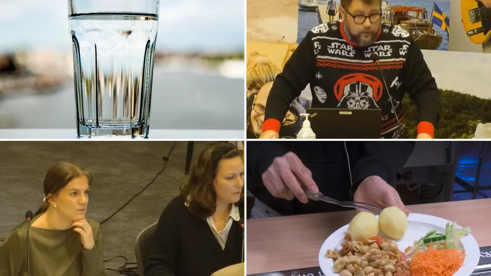 Fullmäktiges ledamöter var överens om mycket under måndagen: exempelvis att se över pedagogiska måltider för lärare och att skjuta upp införandet av VA-taxan till 1 juni 2022. Årets sista fullmäktigemöte präglades, förutom samsynen, även av riskmedvetenhet. En handfull ledamöter var frånvarande, och bensträckaren blev en hel halvtimme lång för att minska risken för trängsel. På bild syns Elin Landerdahl (M) t.v., som tog ordföranderollen, och kommunalråd Dan Nilsson (S), t.h.