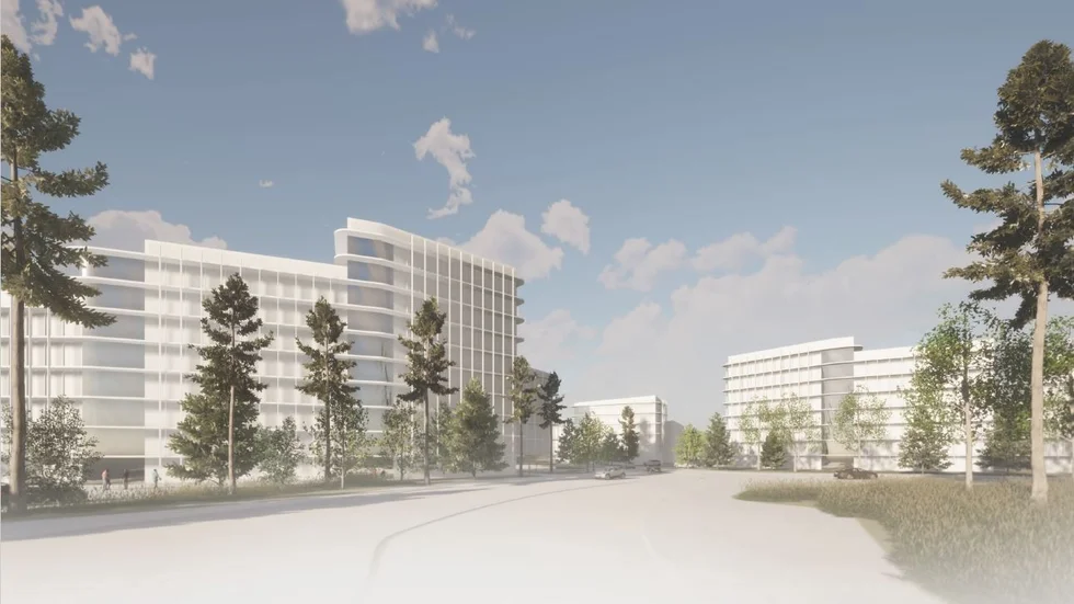 Så här vill Samhällsbyggnadsbolaget bygga på Notviken, området där Mjölkuddsvägen ansluter mot Storhedsvägen. Högsta huset skulle bli tio våningar högt och totalt skulle området rymma cirka 340 lägenheter.