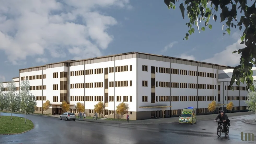 Den nya psykiatribyggnaden som den är planerad att se ut från centralhallen på Norrlands universitetssjukhus. Illustration: Västerbottens läns landsting.