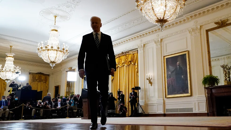 USA:s president Joe Biden efter sitt tal från Vita huset.