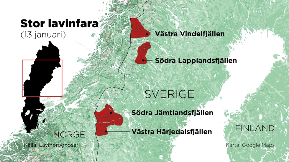 Lavinvarningar den 13–14 januari.