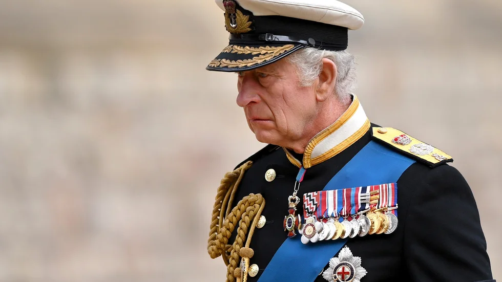 Kung Charles III vid drottningbegravningen förra veckan.