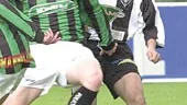 Christian Molina, Müller Bulkay och Asuman Ngaywa jublar efter 2-0-målet mot Älmeboda/Linneryd. 
Foto: Robert Svensson (011-200 463)
robert.svensson@folkbladet.se