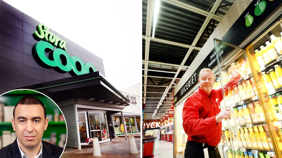 "Jag har kollegor i branschen och vi pratar om elen som berör många. De finns de som har tre gånger så mycket i elräkning som jag, vissa har det jättejobbigt", säger Peter Slagbrand, butikschef på ICA Maxi Eskilstuna, till höger i bild. Tarik Belqaid, presskontakt på Coop, vill inte gå in på detaljnivå om hur Stora Coops utgifter för elen blir framöver.