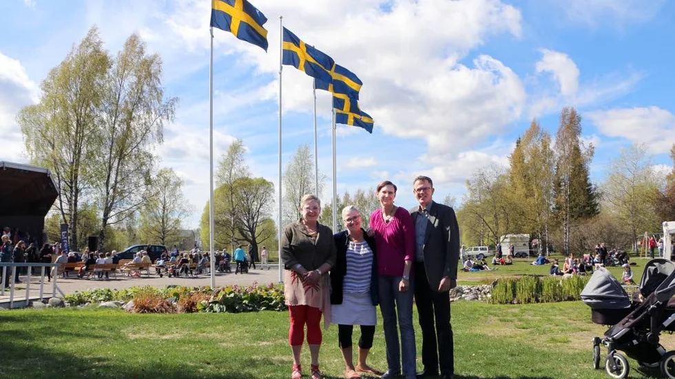 Pressträff. Det var en ovanligt solig pressträff när Catrin Gisslin, Brith Fäldt, Helena Stenberg och Anders Lundkvist presenterade budgetförslaget.