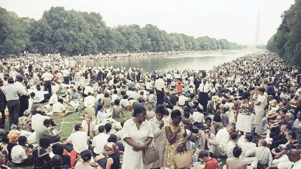 Foto från medborgarrättsrörelsen marsch till Washington D.C i mars 1963.
