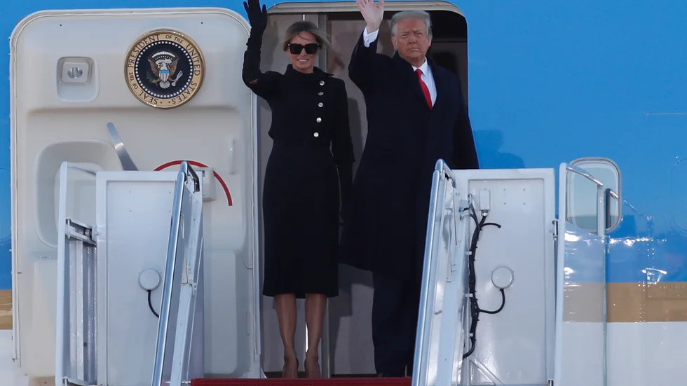 Hejdå Washington. Presidentparet Trump tar farväl i onsdags morse.