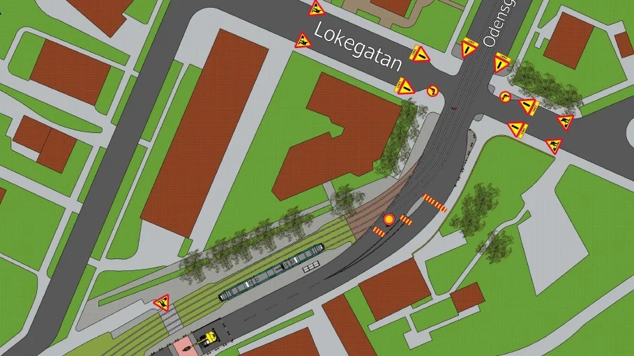 Trafiken leds om vid arbetet.