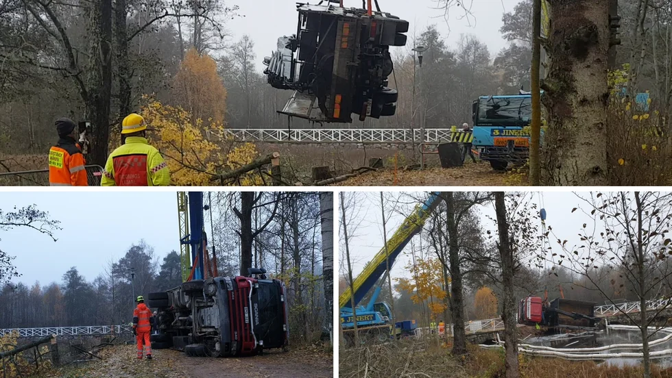 Vid 15.40 så var lastbilen på torra land igen.