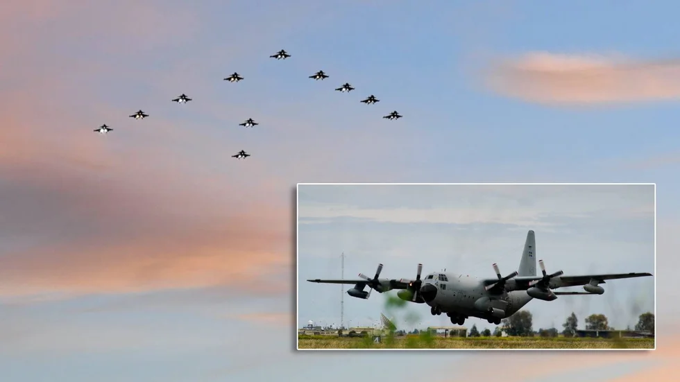 Bild från tidigare julflyging (med Jas 39 Gripen). Över Nyköping kommer dock TP 84 Hercules (infälld) att synas.