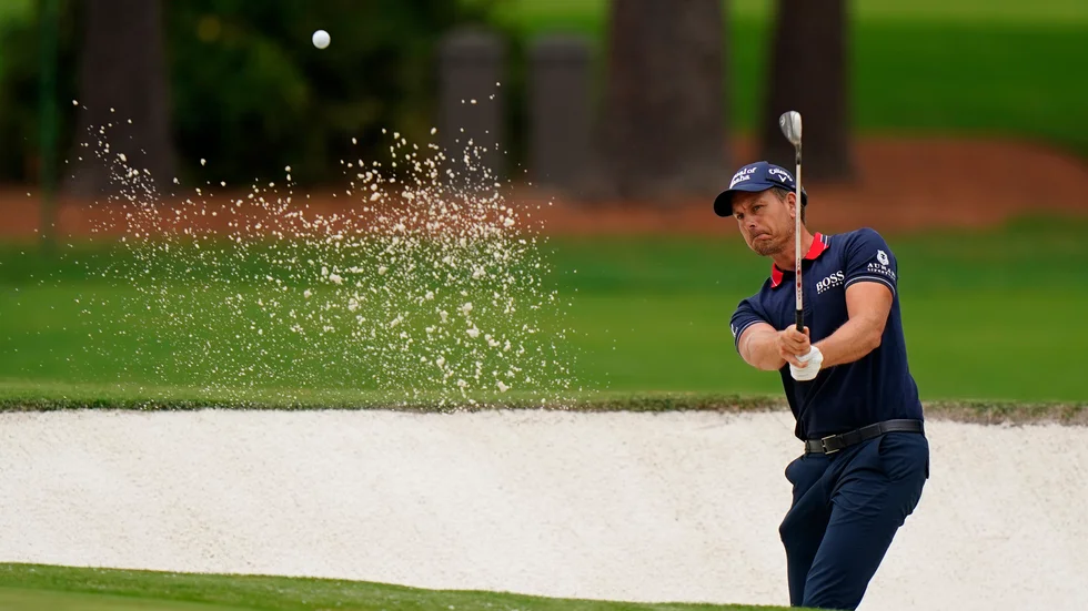 Henrik Stenson under ett av veckans inspelsvarv på Augusta National.