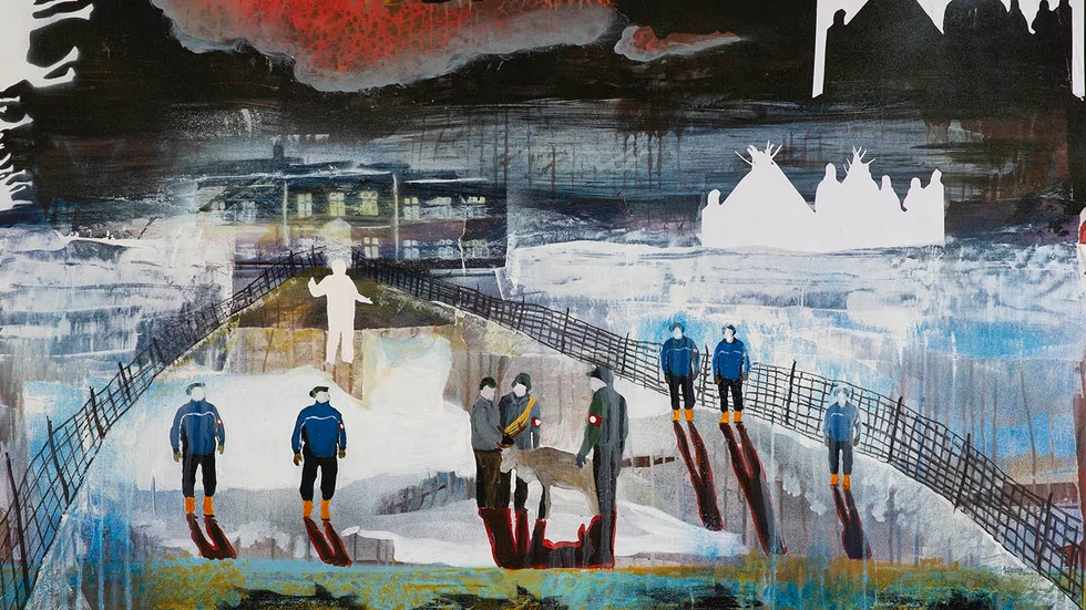 Anders Sunna: "Avdragsskötsel", måleri, collage. 