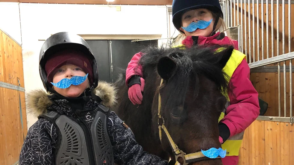 Travskoleeleverna Anna Dickfors och Augusta Tideman med hästen Facit. 