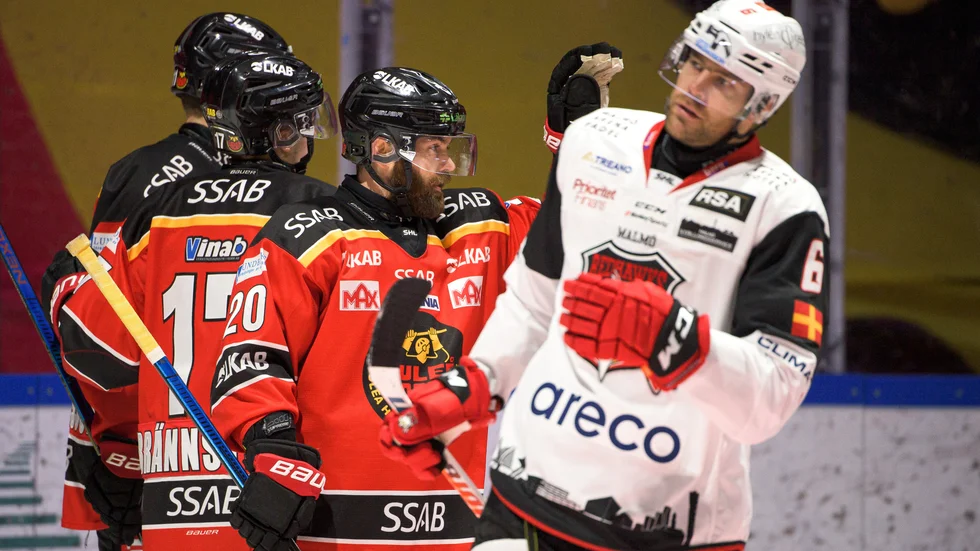 Jack Connolly jublar efter sitt mål mot Luleå Hockey. Norrbottningarna fick slita för att vinna mot Malmö.