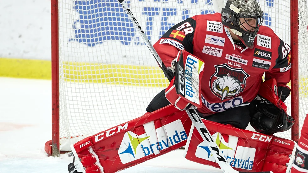 Oscar Alsenfelt och Malmö tog en skrällseger borta mot topplaget Rögle. Arkivbild.