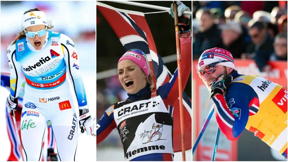 Stina Nilsson, Therese Johaug och Martin Johnsrud-Sundby.