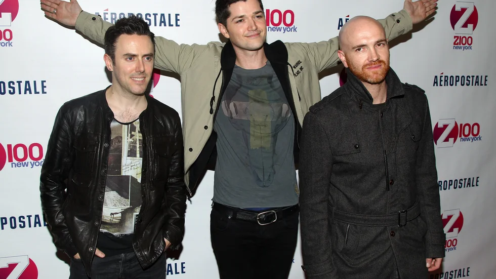 Glen Power, Danny O'Donoghue och Mark Sheehan i The Script. Arkivbild.