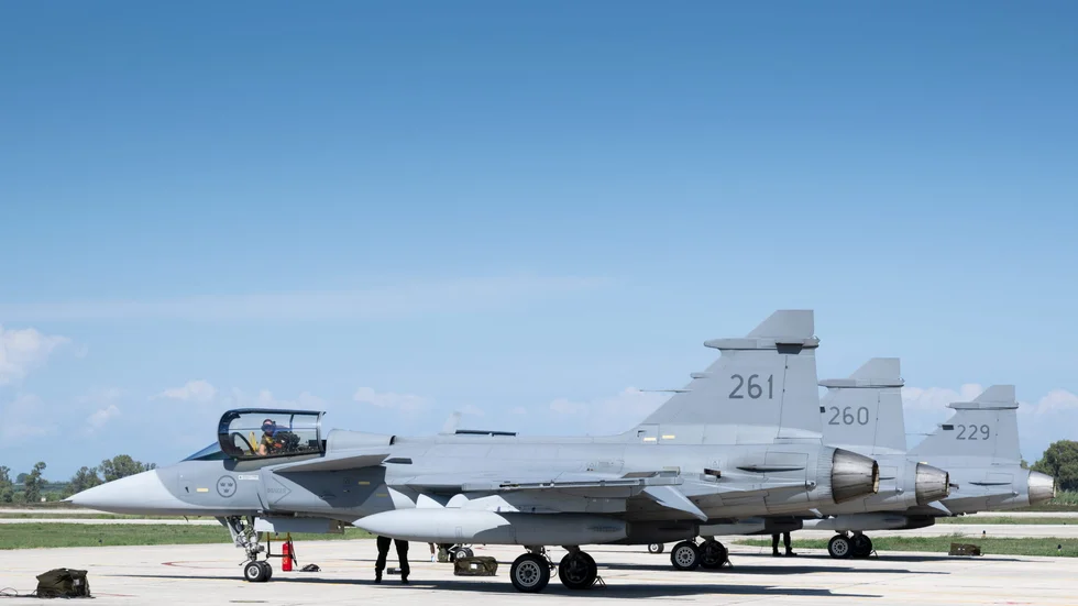 Jas 39 Gripen från Norrbottens flygflottilj på plats i Andravida Air Base Grekland.
