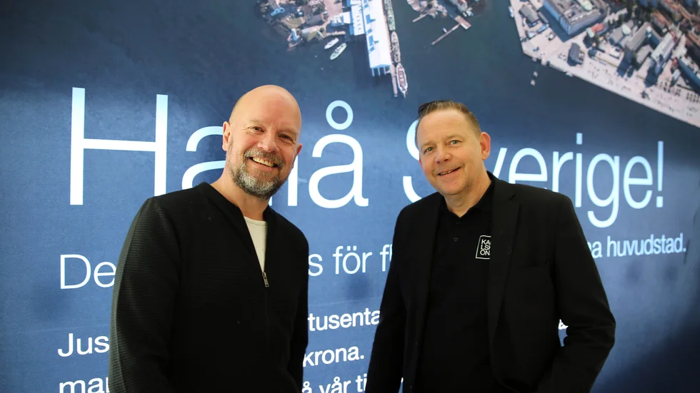 Pär Israelsson, tillförordnad vd på Destination Karlskrona AB, och Marcus Fredriksson, näringslivsutvecklare på Karlskrona kommun. Båda ser positivt på utvecklingen i staden.