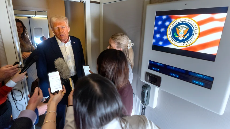 USA:s president Donald Trump sade under en frågestund med reportrar under lördagen att han tror USA kommer att "få Grönland".