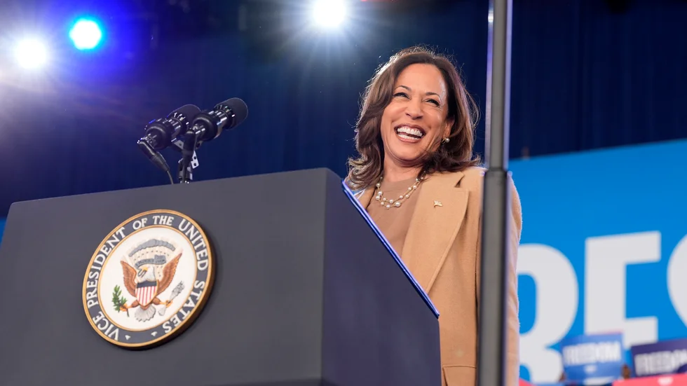 Demokraternas presidentkandidat, vicepresident Kamala Harris, fotograferad i Charlotte i North Carolina på lördagen.