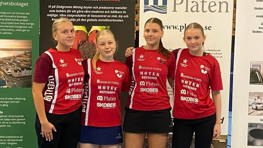 Klart för högsta serien. Västers BTK:s damlag har nu definitivt spelat sig upp till högsta serien Pingisligan. Det är första gången som Motalaklubben är på denna nivå med damlaget. Från vänster ses Nathalie Österlund, Clara Ellermann, Betty Engström och Sofia Sahle.